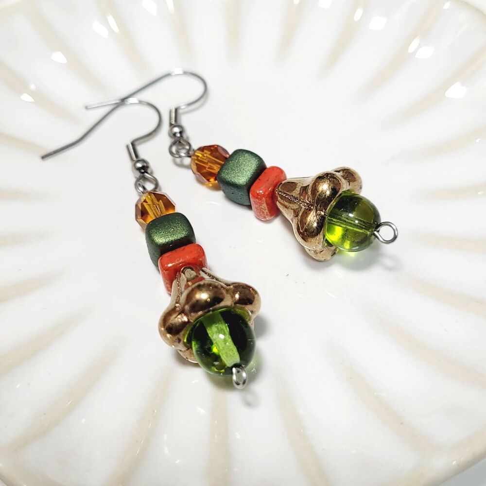 NEW BOHEMIALIZ earrings 688gantgd#mfs Green Czech flower dangle earrings fairy e
